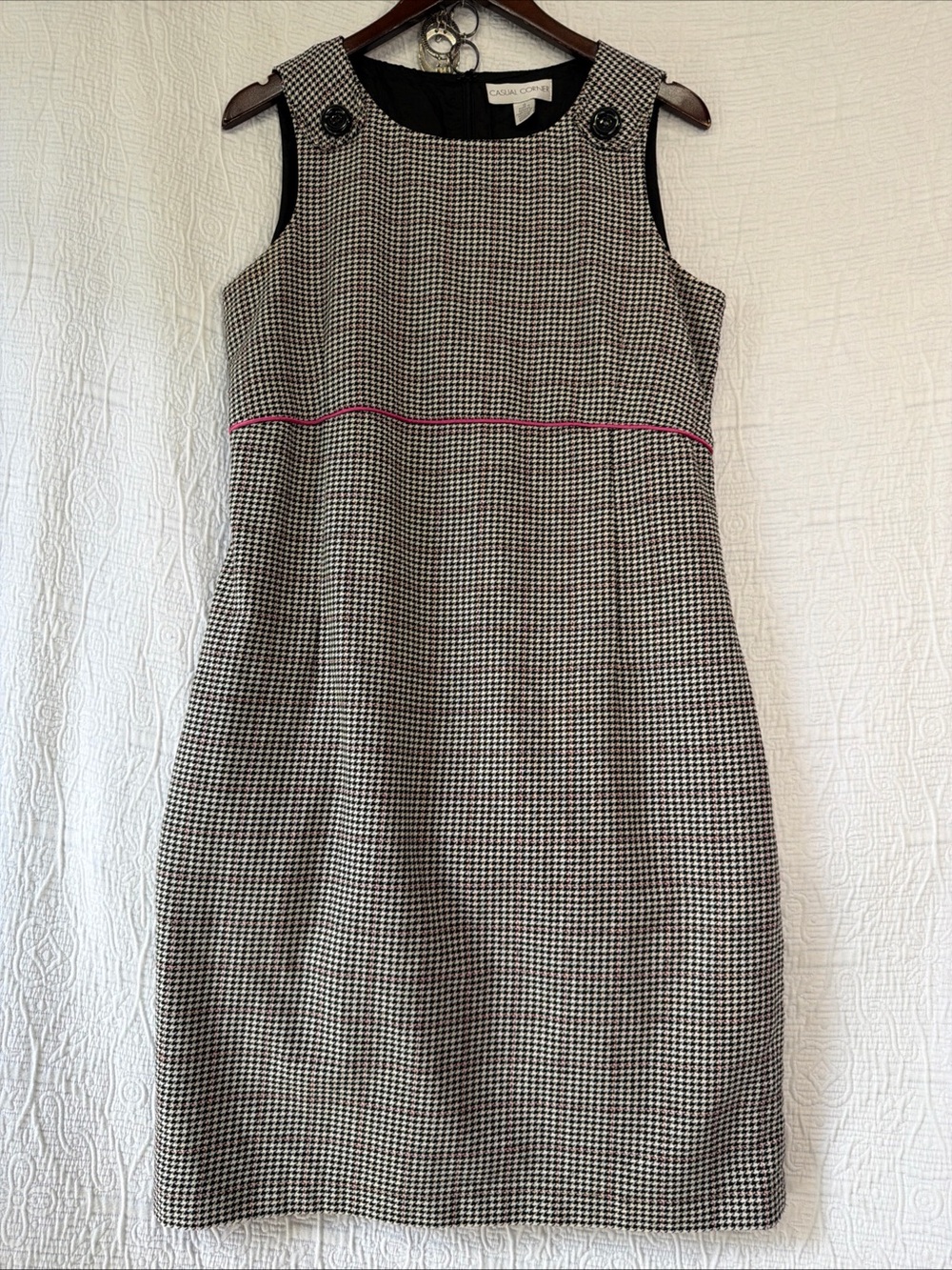 Vintage Casual Corner Houndstooth Dress Size 12 Black White Midi Sheath Lined - Picture 16 of 16